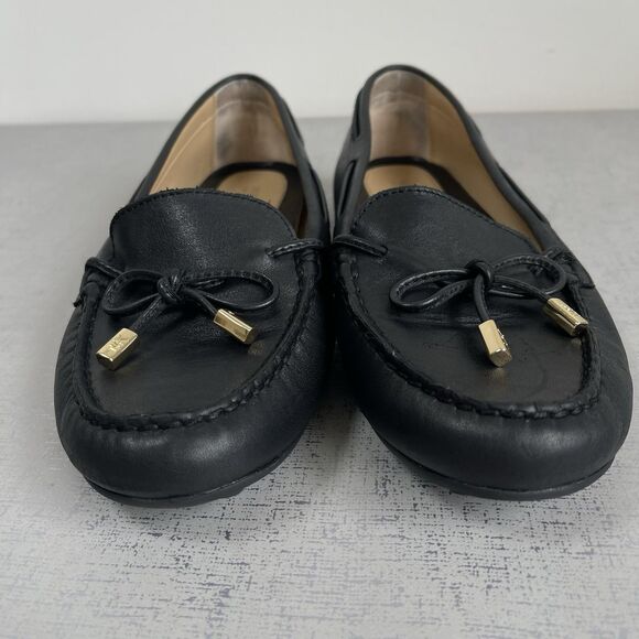 Michael Kors Black Leather Bow Mocassins Flats Loafers Shoes Women's 8 M Preppy - Picture 3 of 14
